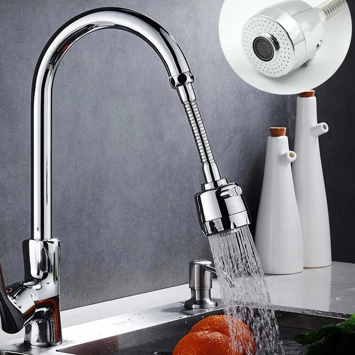 360° Rotating Faucet Sprayer – Water-Saving Splash-Proof Aerator for Kitchen & Bathroom (6 Inch)