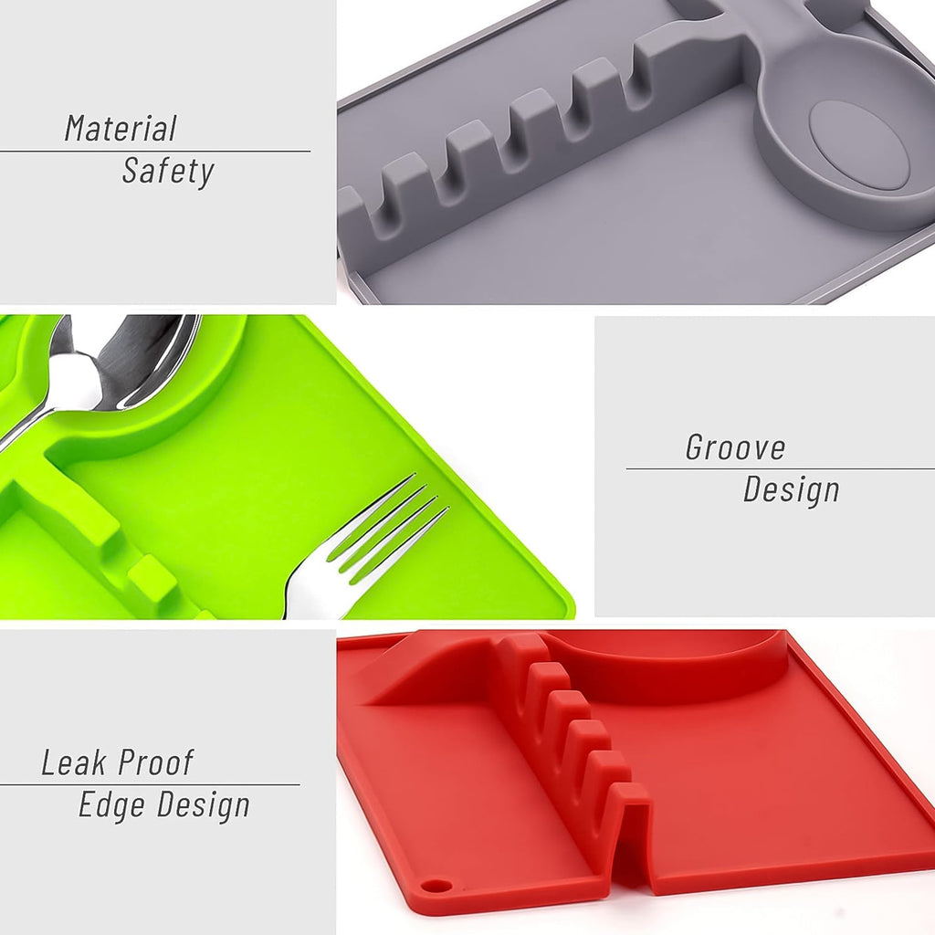 4-Slots Silicone Multifunctional Spoon Holders Fork Spatula Rack (1 Pc)