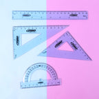 4-Piece Transparent Geometry Instrument Set with Ruler
