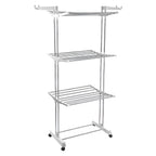 3-Tier Foldable Stainless Steel Cloth Drying Stand with Wheels