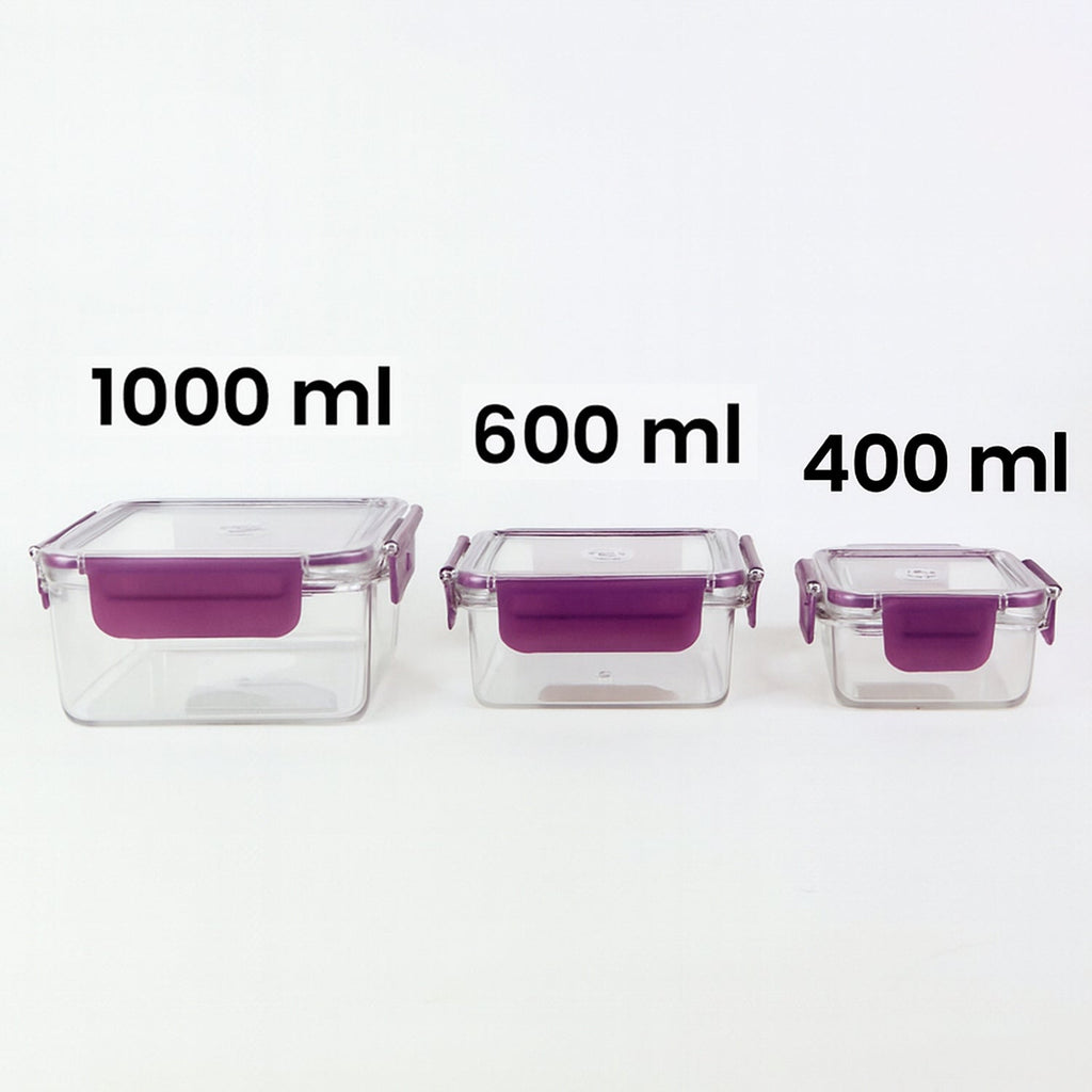 Airtight Square Food Storage Container Set (3 Pc)