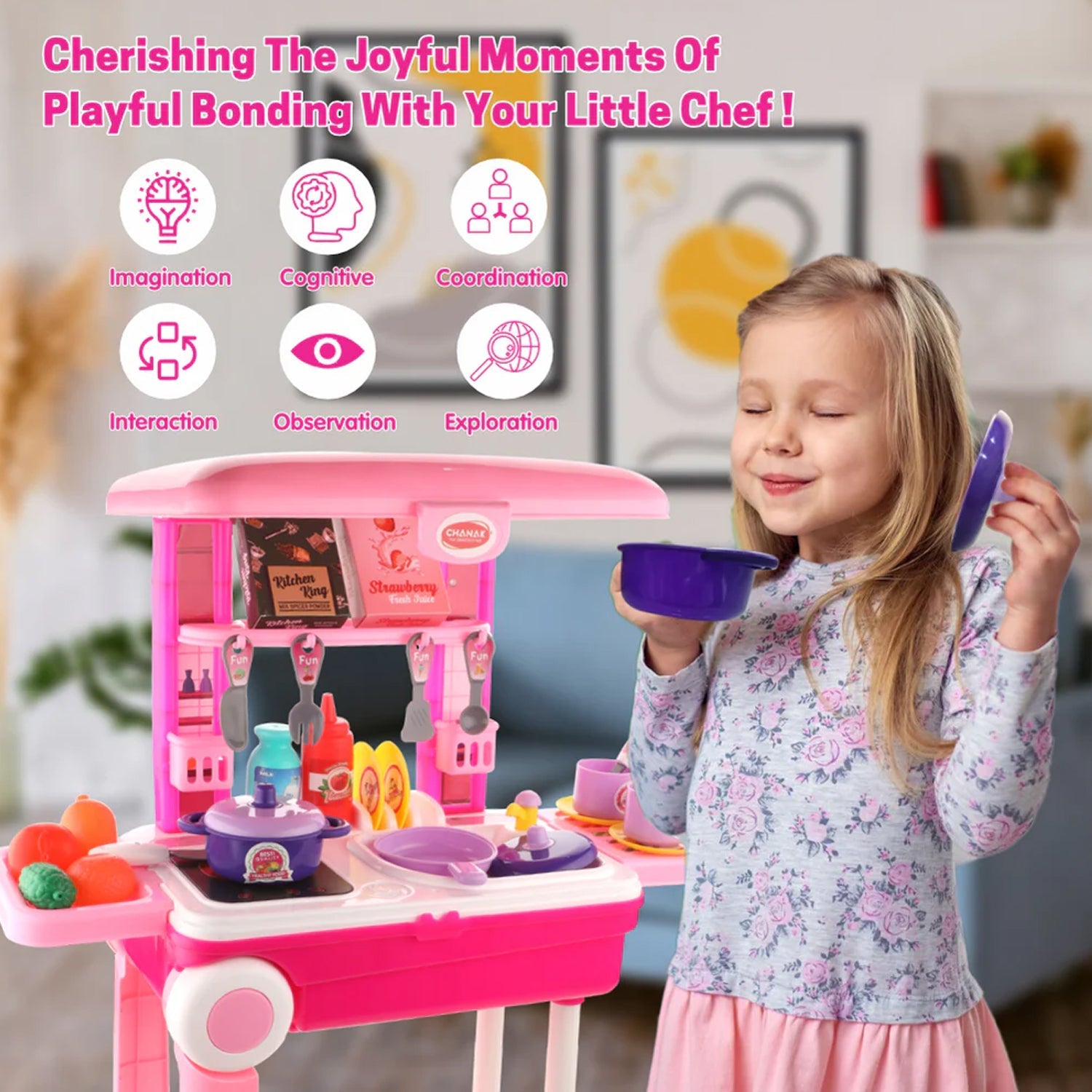 3-in-1 Kitchen Set for Kids with Suitcase – Role Play Cooking Toy for Girls & Boys (3+)