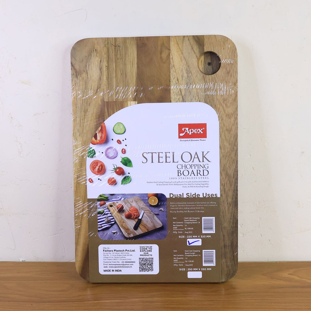 Apex Steel Oak Medium Cutting Board with Wooden Handle (1 Pc)