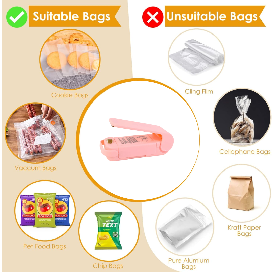 Mini Plastic Bag Sealer – Portable Heat Sealing Machine, Battery Operated (1 Pc / Mix Design)