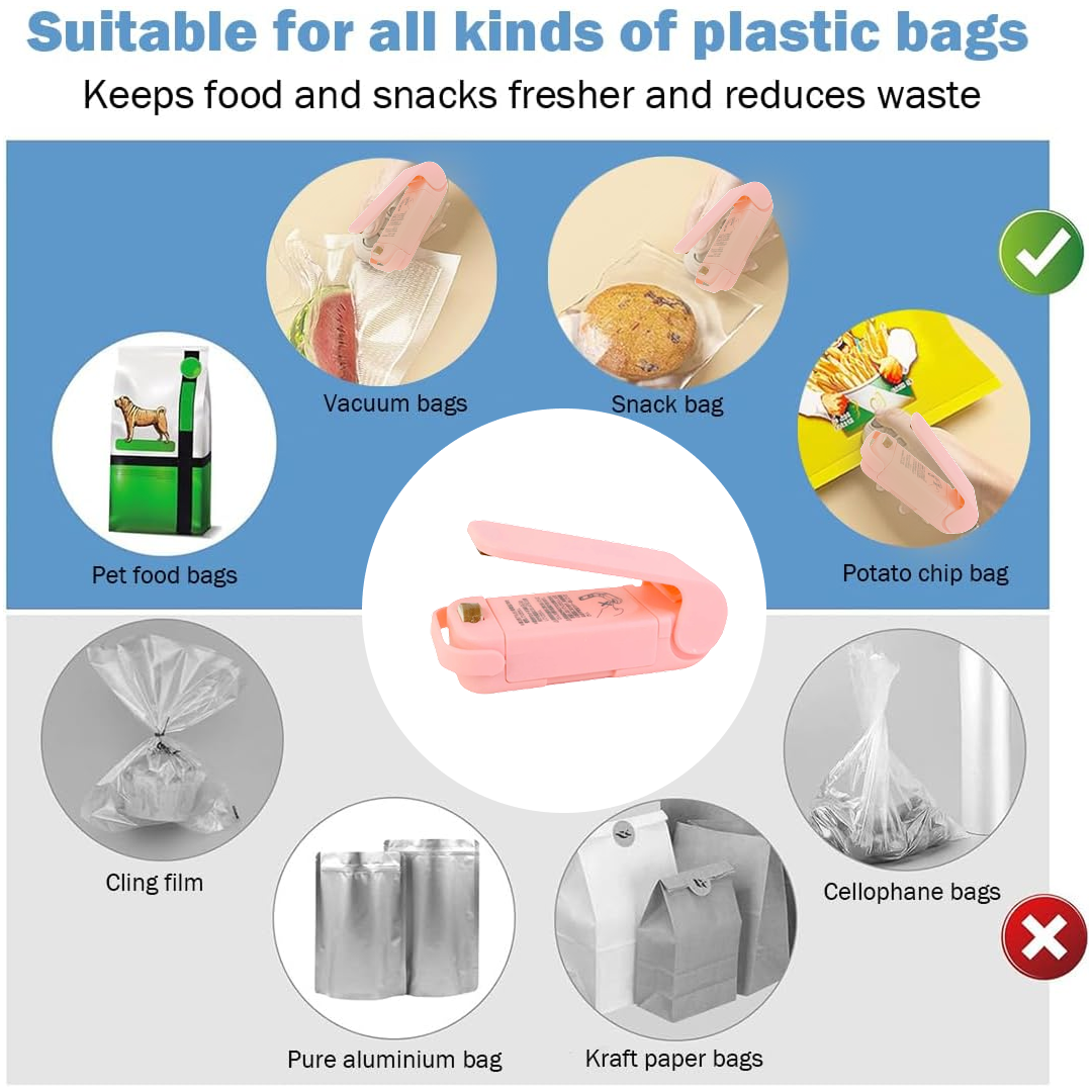 Mini Plastic Bag Sealer – Portable Heat Sealing Machine, Battery Operated (1 Pc / Mix Design)
