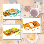 4-compartment plastic plate with spoon and fork, ideal for food