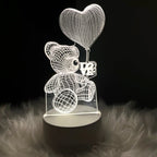 3D Illusion LED Night Lamp with Teddy Bear Holding Heart Design