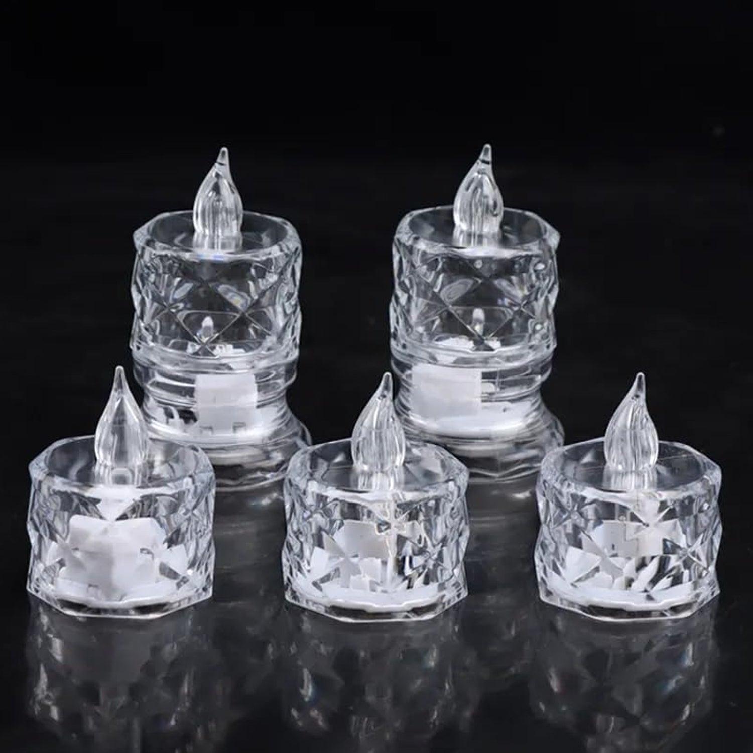 24 Pcs Flameless and Smokeless Decorative Acrylic Candles Transparent Led Tea Light Candle for Gifting, House, Diwali, Christmas, Festival, Events Decor Candles, Diwali