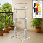 3 Layer Foldable Stainless Steel Cloth Drying Stand with Wheels