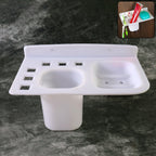 3in1 Wall Mounted Multi-Compartment Toothbrush & Soap Holder with Cup (1 Pc)